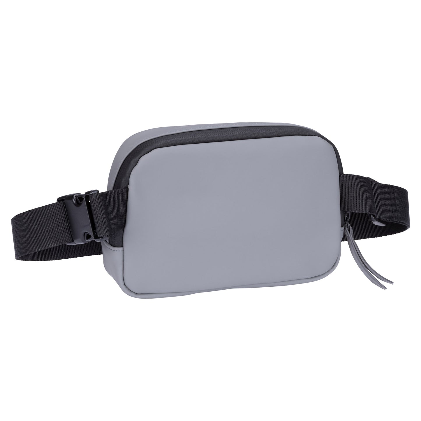 The Roots Hamilton Rounded Belt Bag is small, gray, with a black strap and water-resistant zipper closure.