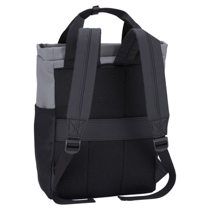 Roots Hamilton Tote Backpack by Roots in gray and black with padded straps, mesh back, and laptop compartment.