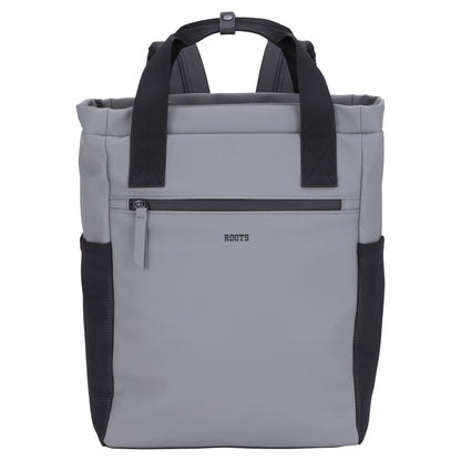 Roots Hamilton Tote Backpack by Roots in gray/black with laptop compartment, front zip pocket & two side pockets.