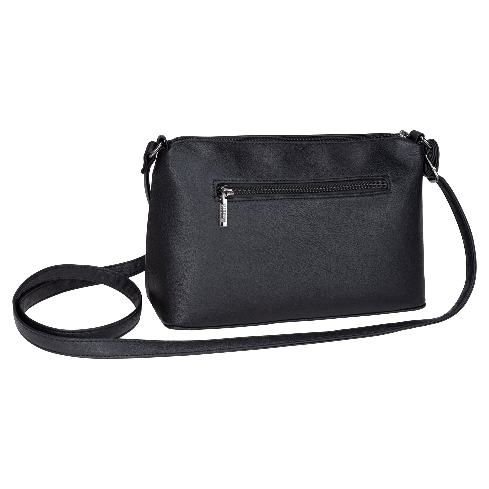 Roots Faux Leather Top Zip Crossbody with front zip pocket and adjustable strap by Roots.