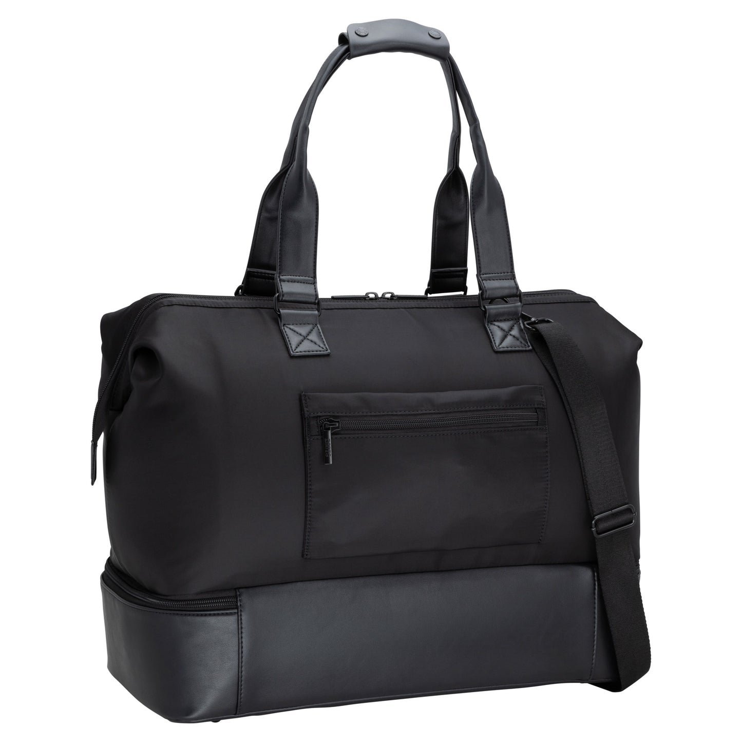 Roots Drop Bottom Weekender Bag, black, back angled view