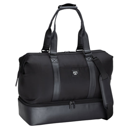 Roots Drop Bottom Weekender Bag, black, front angled view