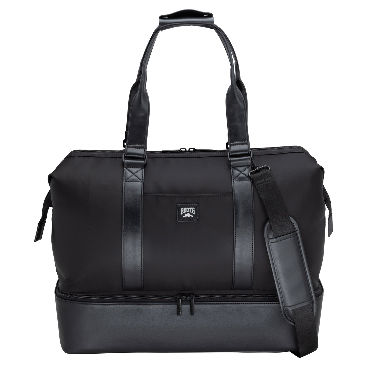 Roots Drop Bottom Weekender Bag, black, front view