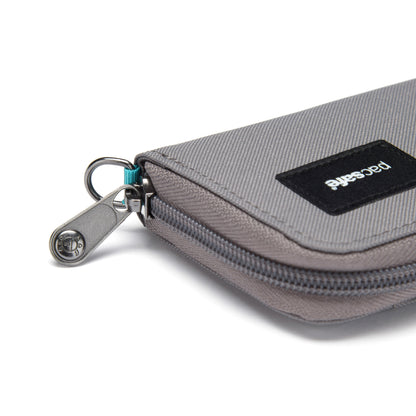 Pacsafe® RFIDsafe™ RFID Blocking Card Wallet, stone, close up of zipper