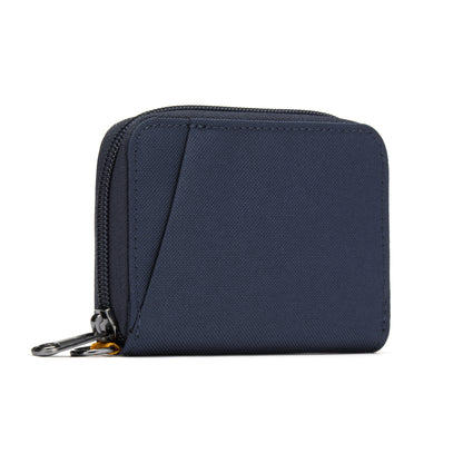 Pacsafe® RFIDsafe™ card wallet, coastal blue, back angled view