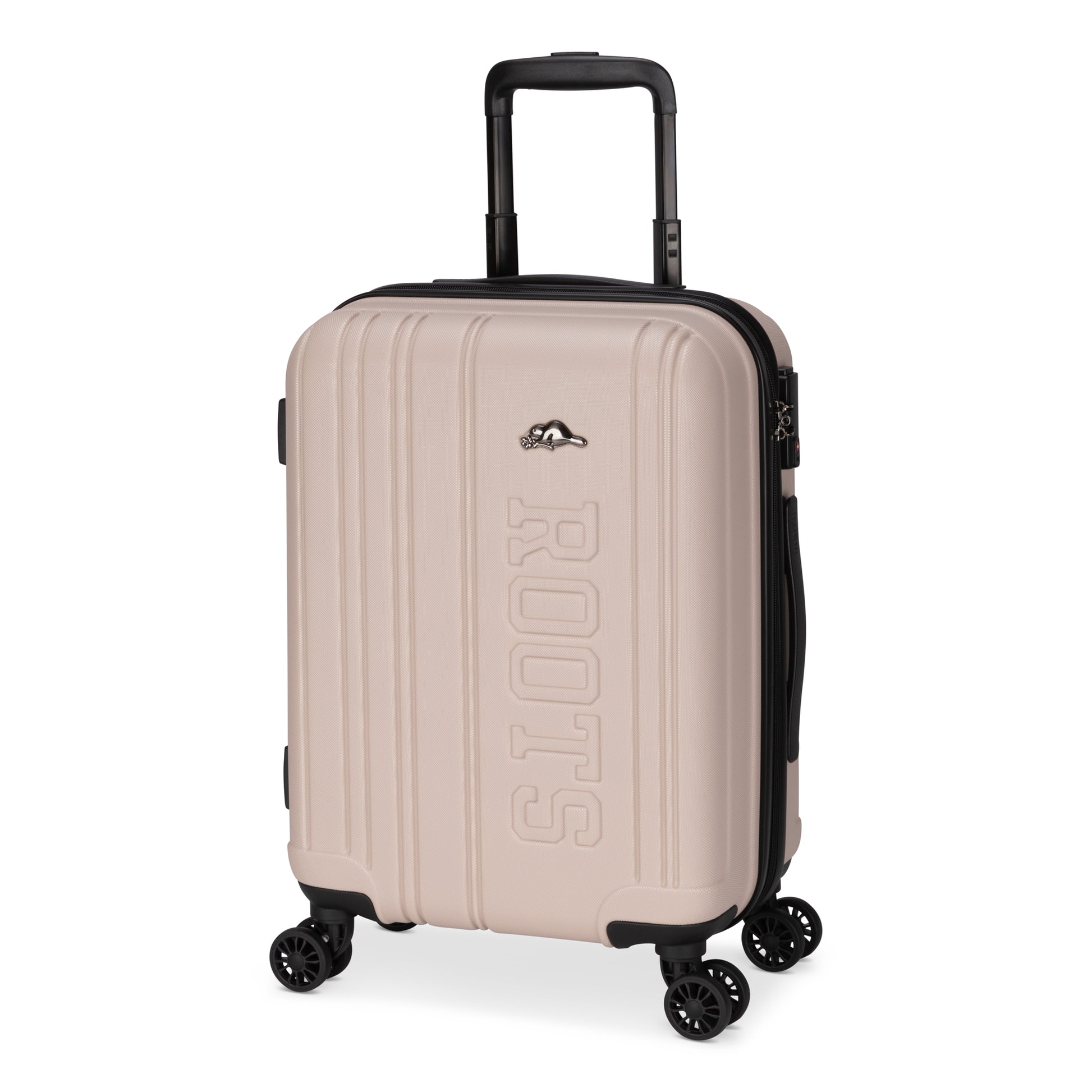 Roots Identity 19" Hardside Spinner Carry-on, light taupe, front angled view