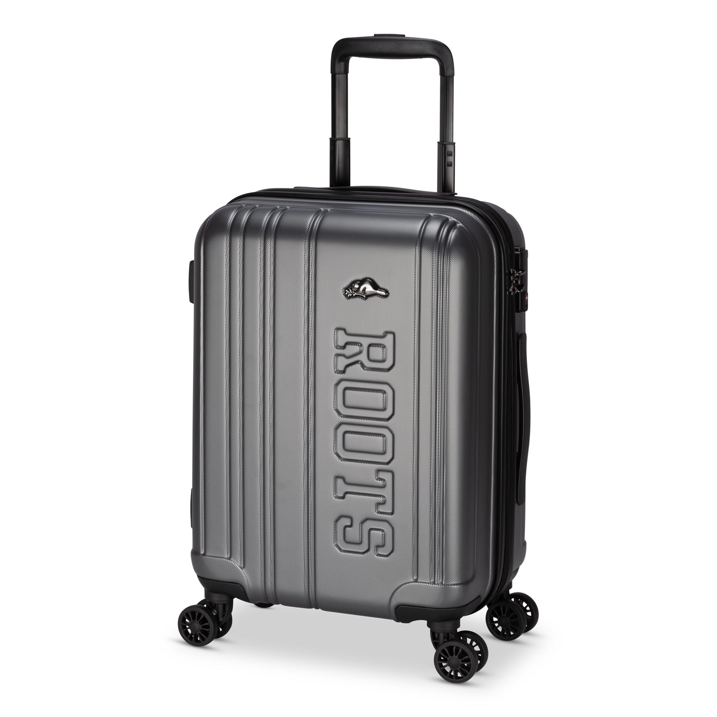 Roots Identity 19" Hardside Spinner Carry-on, anchor grey, front angled view