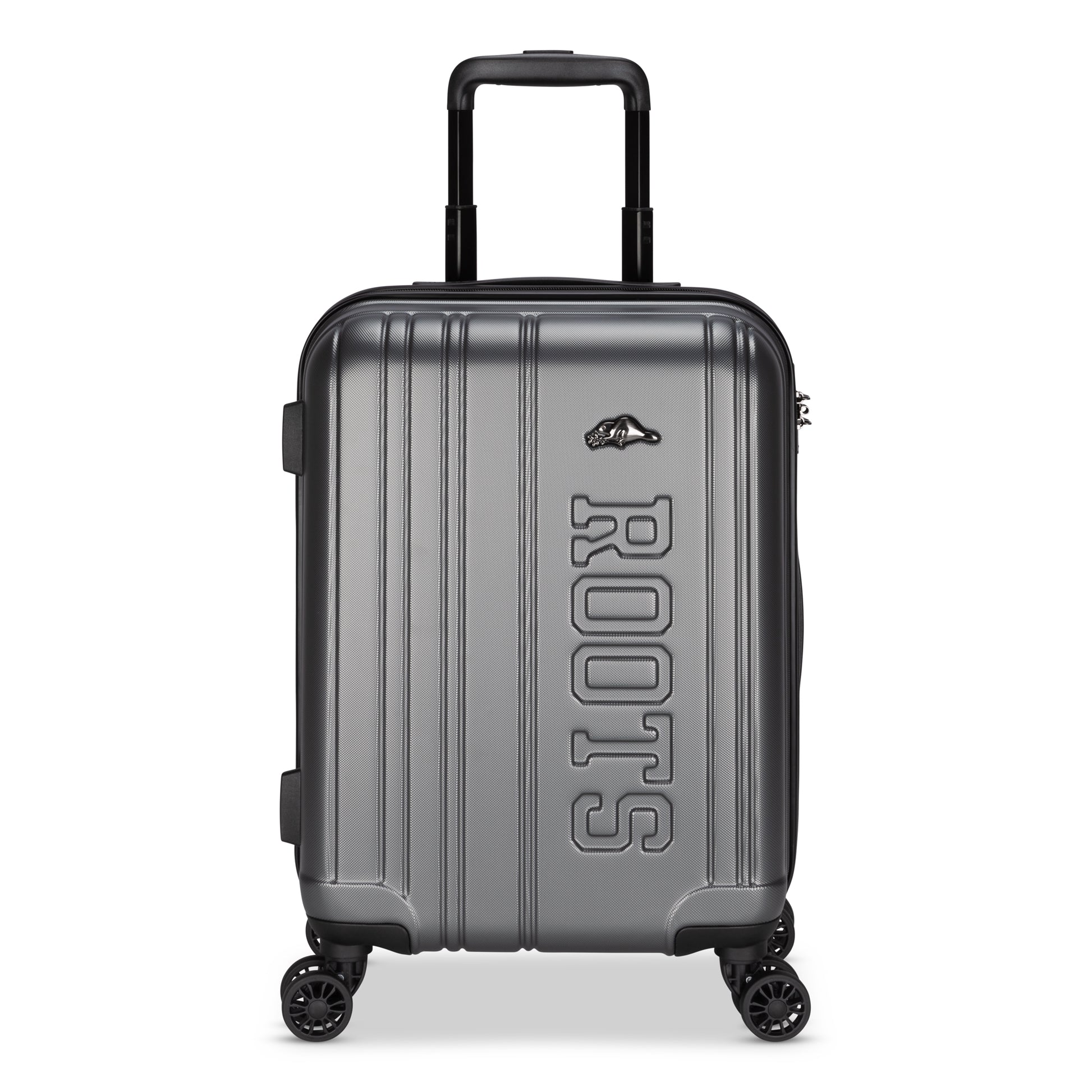 Roots Identity 19" Hardside Spinner Carry-on, anchor grey, front view