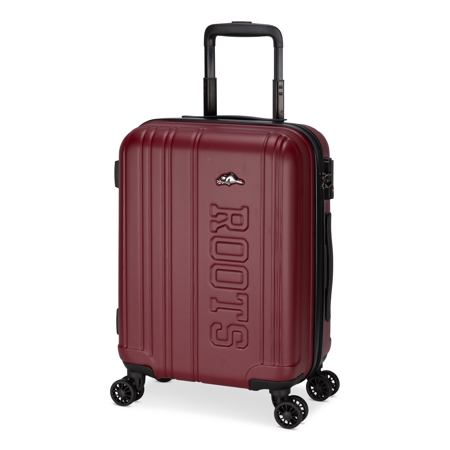 Roots Identity 19" Hardside Spinner Carry-on, merlot red, front angled view