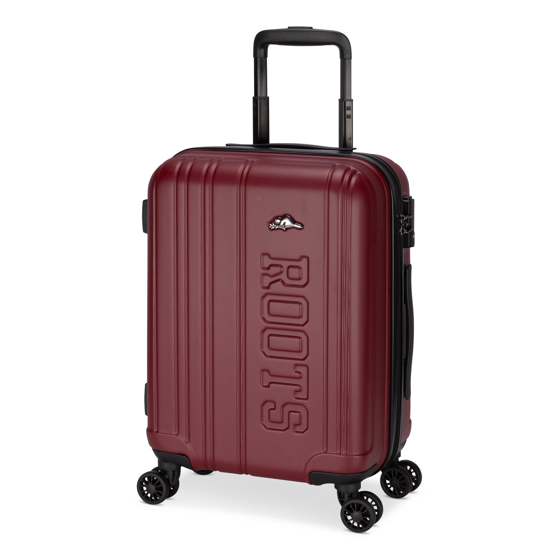 Roots Identity 19" Hardside Spinner Carry-on, merlot red, front angled view