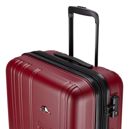 Roots Identity 24" Expandable Hardside Spinner, merlot red, top angled view with black telescopic handle extended