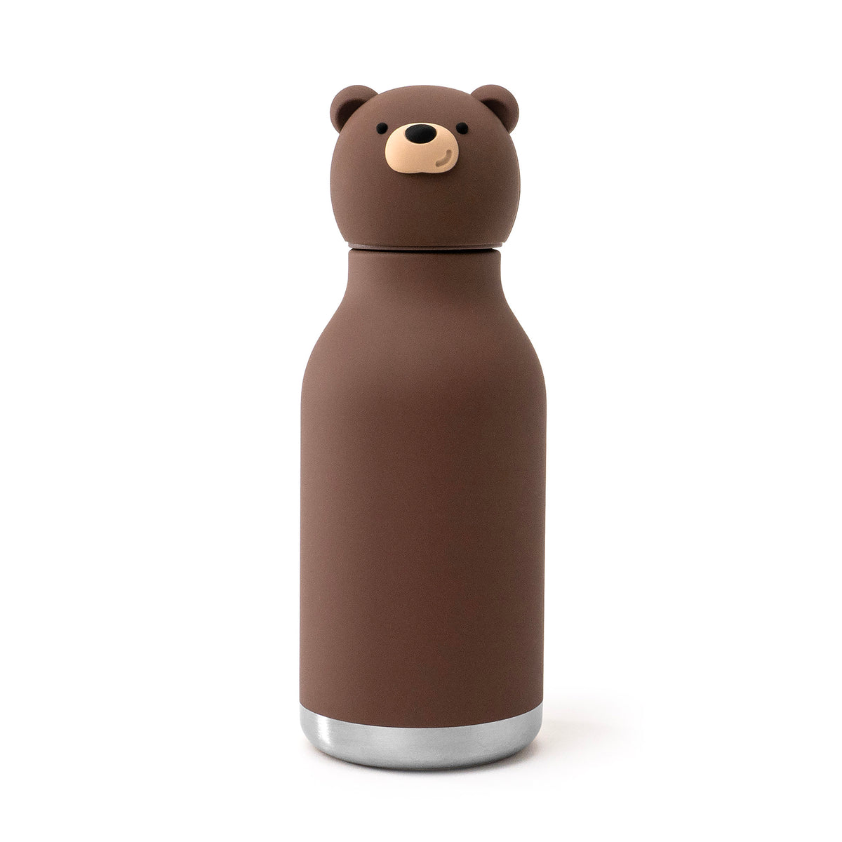 Asobu Bestie Bottle in brown, featuring a bear-shaped cap with rounded ears and a muzzle.