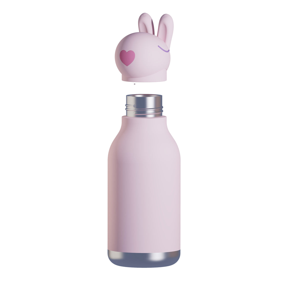 Light pink Asobu Bestie Bottle vacuum-insulated water bottle with a detachable rabbit-shaped lid.