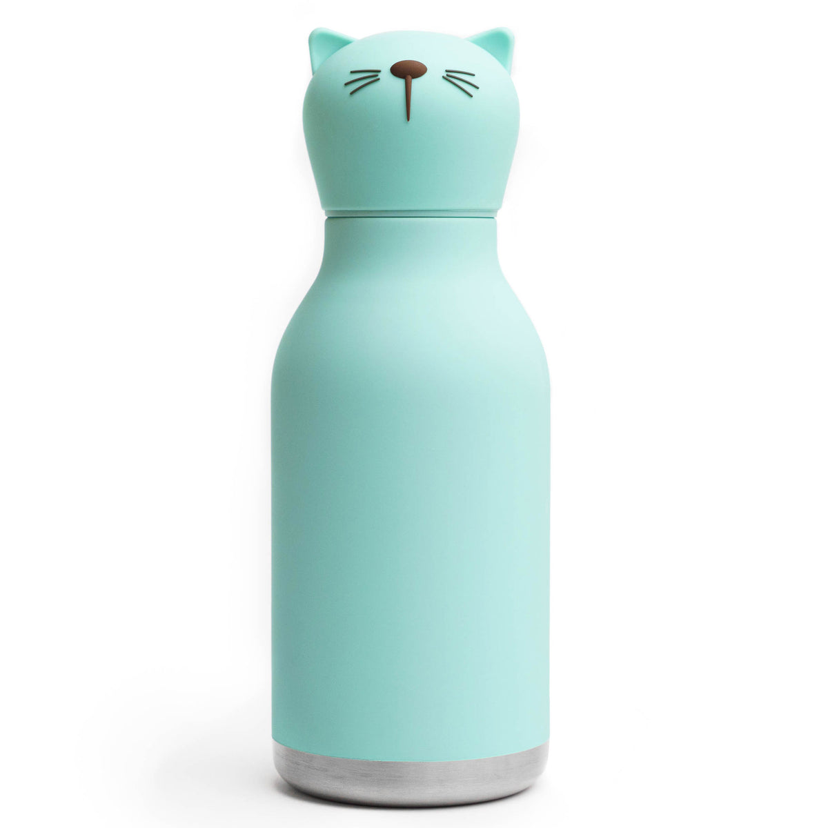 Light blue Asobu Bestie Bottle featuring a cat-shaped lid with ears, eyes, and whiskers.