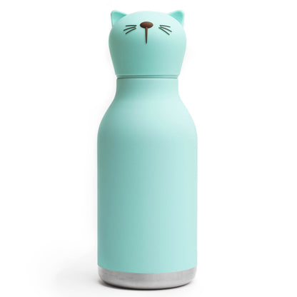 Light blue Asobu Bestie Bottle featuring a cat-shaped lid with ears, eyes, and whiskers.