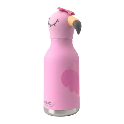 Asobu Bestie Bottle in pink, shaped like a flamingo with a flower on its head.