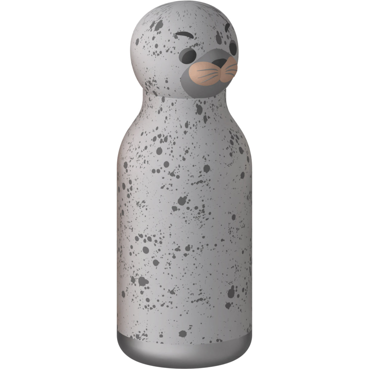 Asobu Bestie Bottle, a vacuum insulated water bottle shaped like a grey speckled seal.