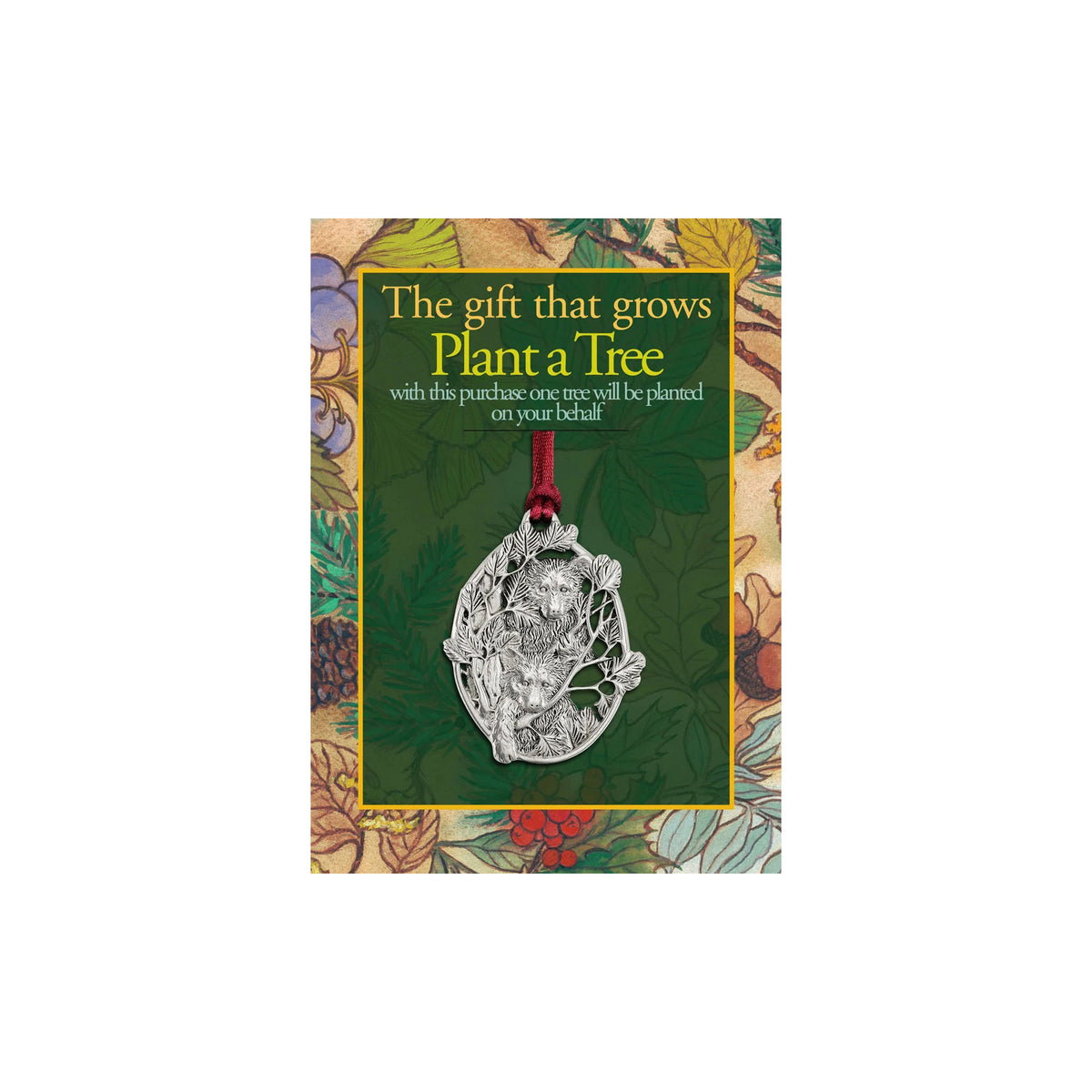 Seagull Pewter Plant-A-Tree Bear Ornament on a card, featuring a “plant a tree with this purchase” message.