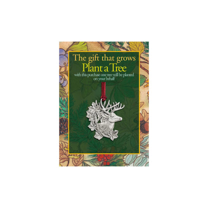 Seagull Pewter Plant-A-Tree Whitetail Deer Ornament on a display card reading, “The gift that grows Plant a Tree.”