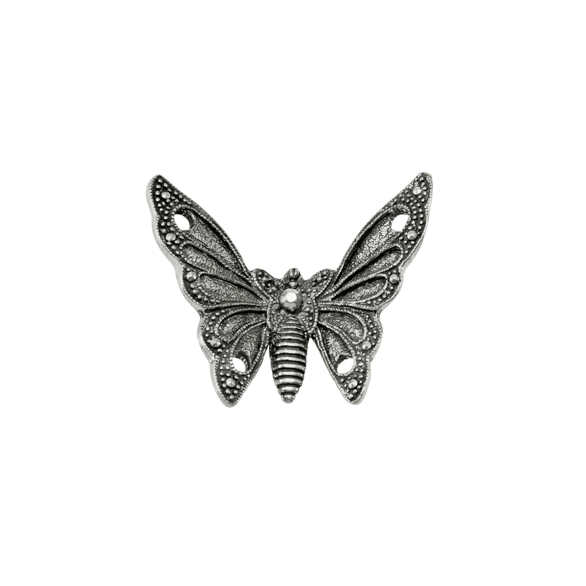 Seagull Pewter Monarch Pin featuring an intricate butterfly wing pattern and a striped body.