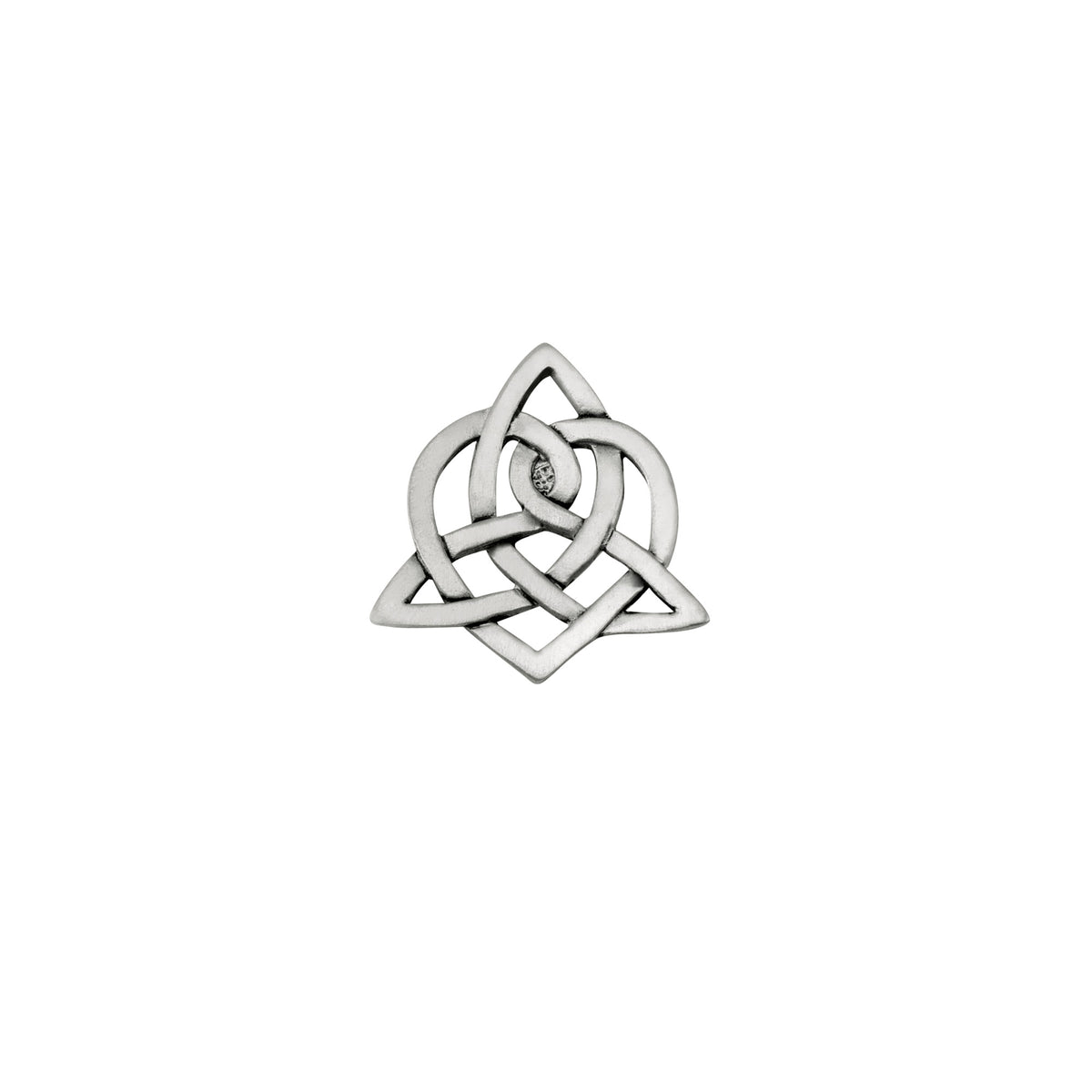 Seagull Pewter Celtic Heart Pin in silver tone featuring an intricate knot design with a small inset stone.