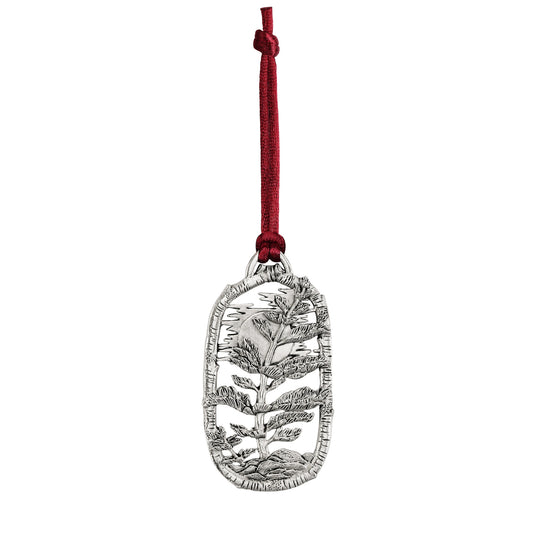 Product Image – Seagull Pewter Plant-A-Tree Tree Ornament featuring an oval sun design hanging from a red ribbon.