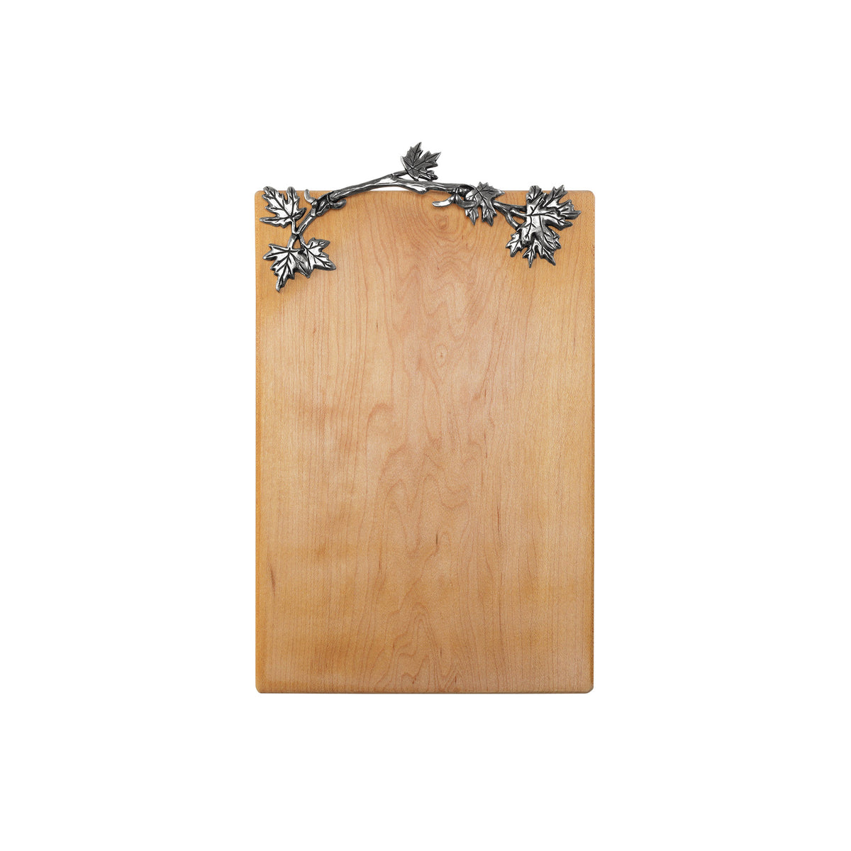 Rectangular wooden Seagull Pewter Maple Leaf Tapas Board with a pewter maple leaf branch handle.