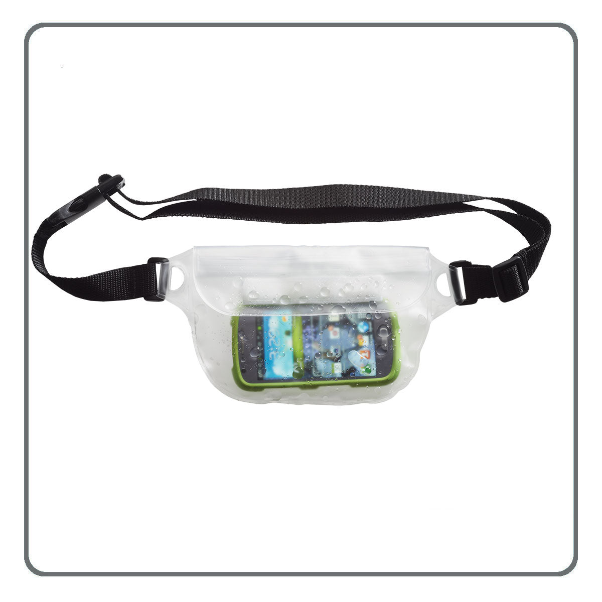 The High Road Waterproof Waist Pack lets you use your phone through its clear, touch-friendly design and adjustable strap.