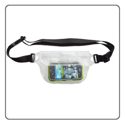 The High Road Waterproof Waist Pack lets you use your phone through its clear, touch-friendly design and adjustable strap.