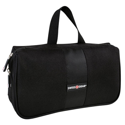 Swiss Gear Tri-fold Hanging Toiletry Bag, black, closed, front view