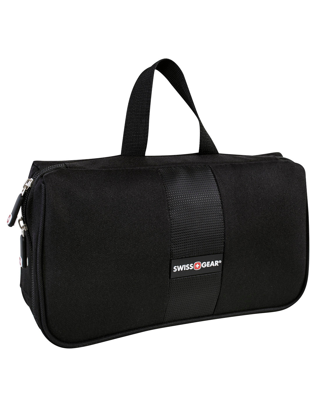 Swiss Gear Tri-fold Hanging Toiletry Bag, black, closed, front view