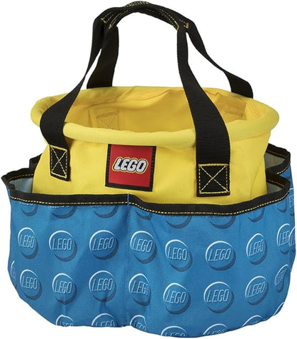 LEGO® Storage Big Bucket tote, yellow/blue with black handles, outer pockets, and LEGO logo.