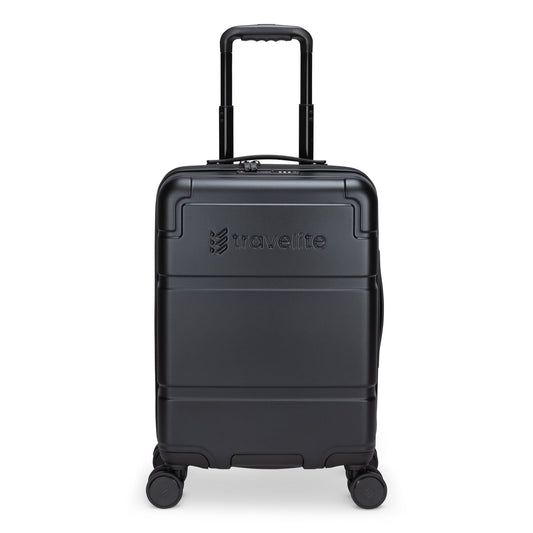 Product Image – Travelite Itinerary Hardside Spinner Carry-on: Black, ultra-light, 4 wheels, extendable handle & TSA lock.