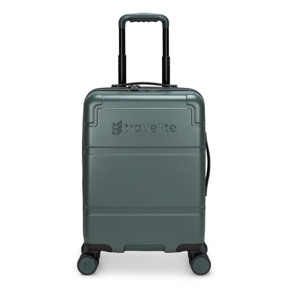 Travelite Itinerary Hardside Spinner Carry-on: dark green, four wheels, telescopic handle, lightweight.