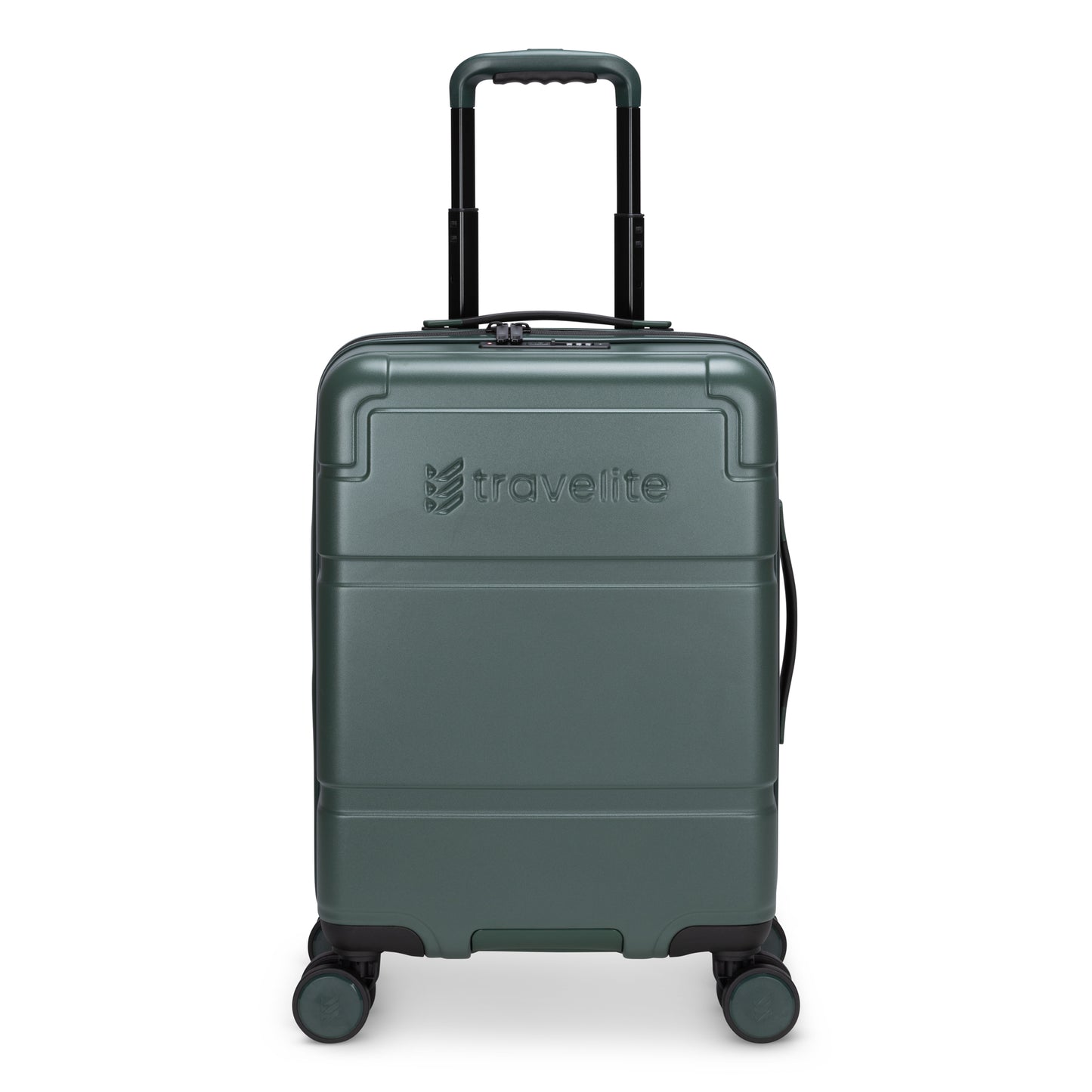 Travelite Itinerary Hardside Spinner Carry-on: dark green, four wheels, telescopic handle, lightweight.