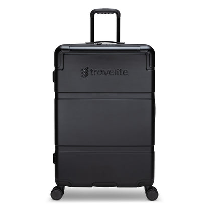 Travelite Itinerary Large Spinner, black, with 4 wheels, expandable hardside, extendable handle, TSA lock.
