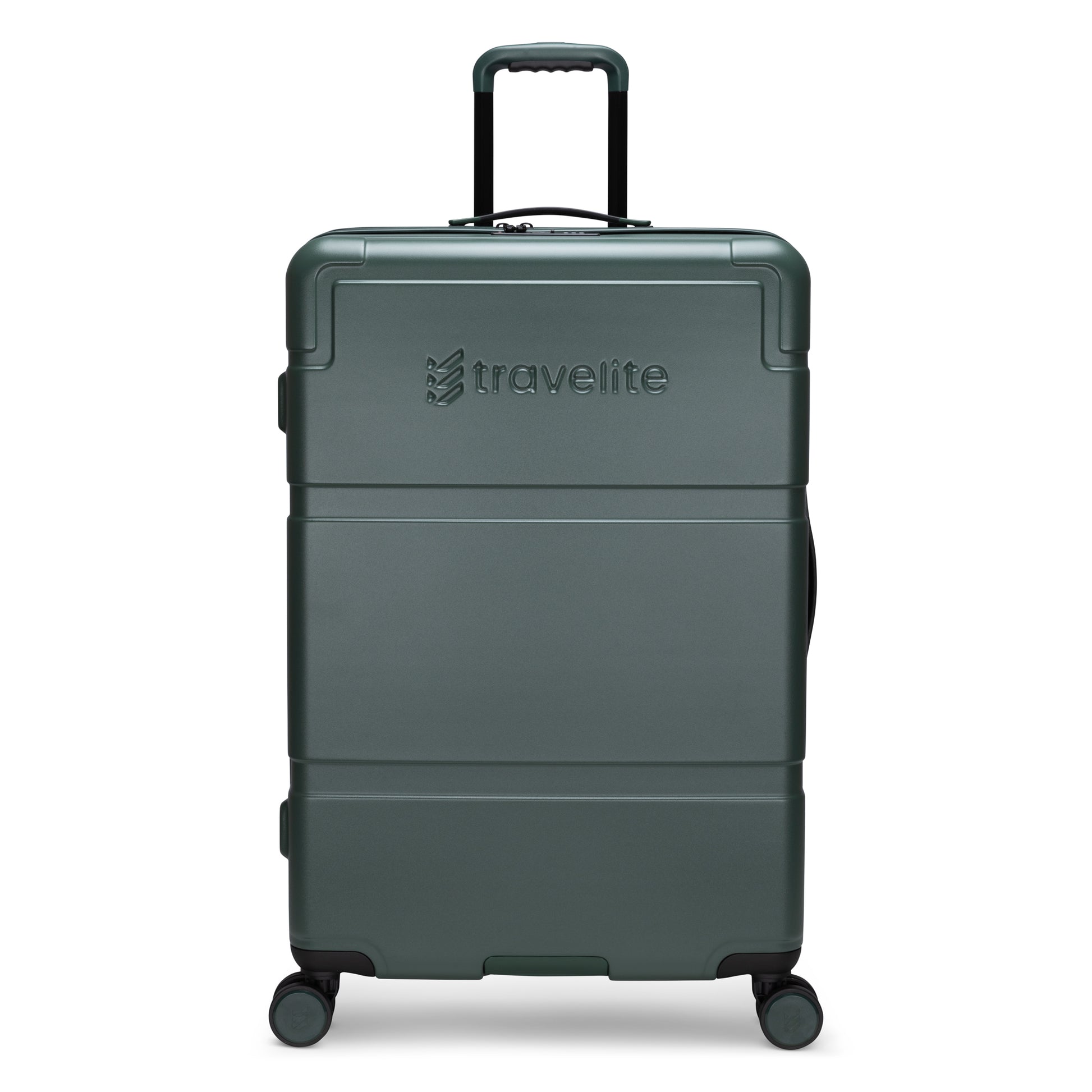 The Travelite Itinerary Large Expandable Hardside Spinner has 4 wheels, TSA lock, and a telescopic handle.