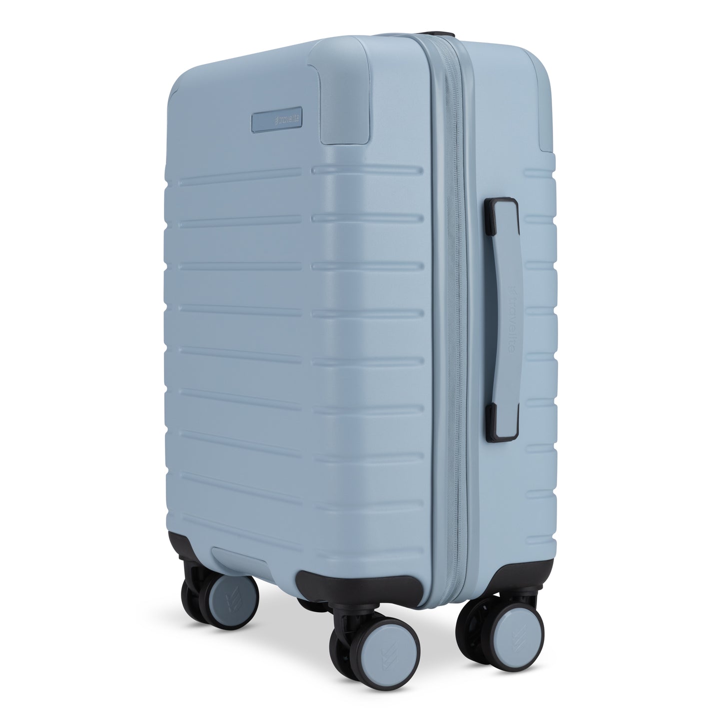 Travelite Epicure 19" Hardside Spinner Carry-on, Niagara Mist light blue colour, side angled view