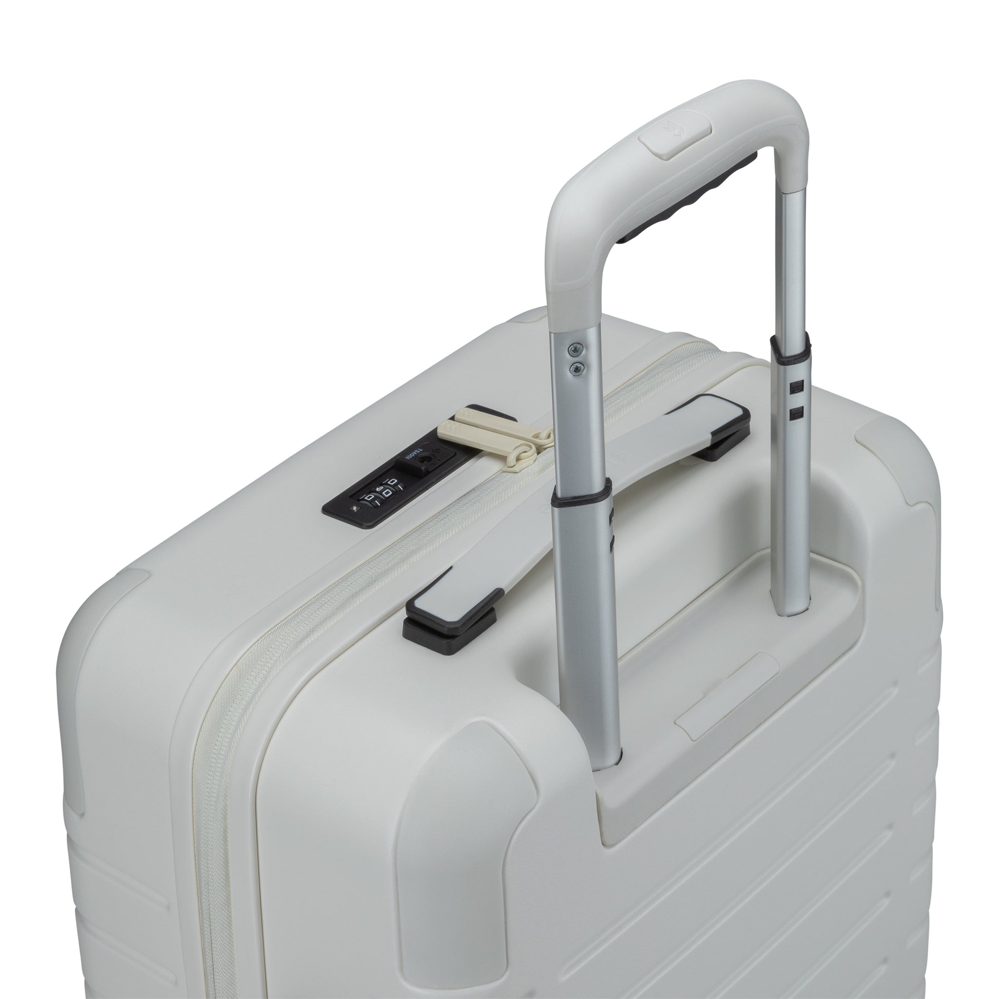 Travelite Epicure 19" Hardside Spinner Carry-on, tofu white colour, top back view with telescopic handle extended