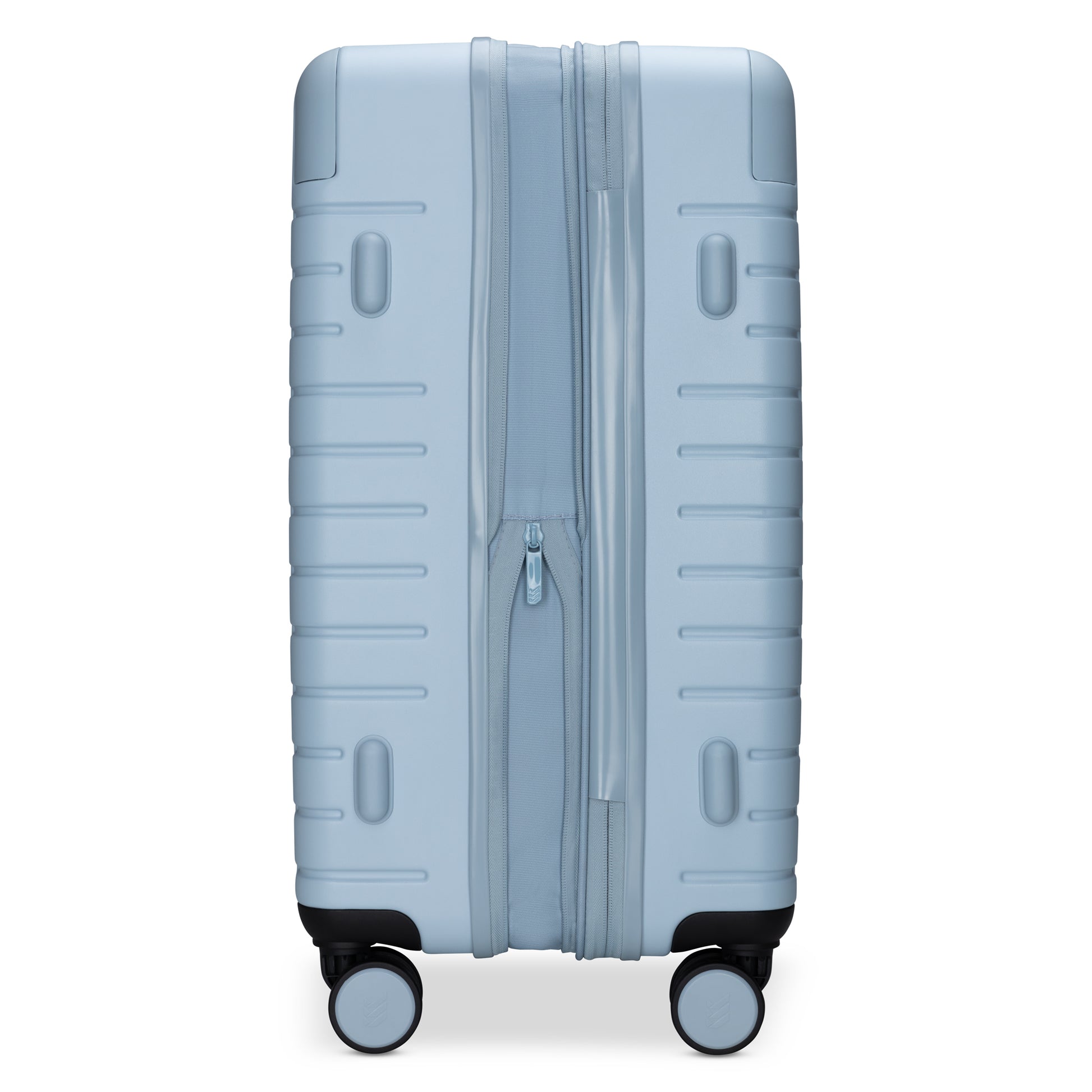 Travelite Epicure 28" Expandable Hardside Spinner, Niagara Mist light blue colour, side view, expanded