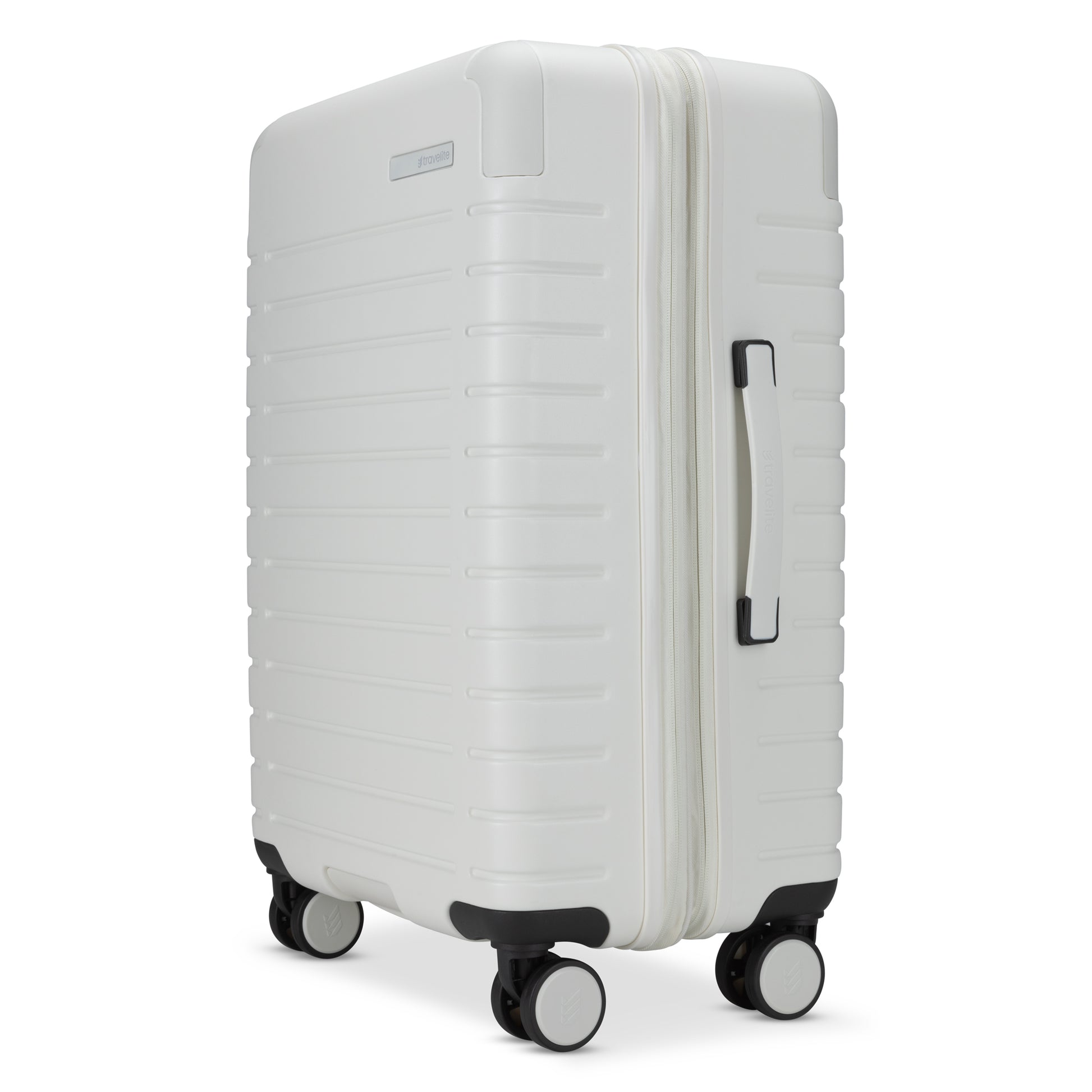 Travelite Epicure 24" Expandable Hardside Spinner, tofu white colour, side angled view