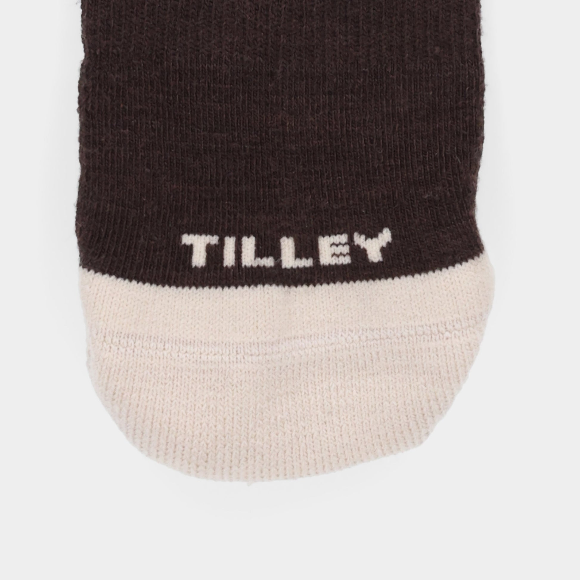 Close-up of Tilley Landscape Sock - ONLINE ONLY, with a beige toe and odour-eliminating, moisture-wicking features.