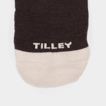 Close-up of Tilley Landscape Sock - ONLINE ONLY, with a beige toe and odour-eliminating, moisture-wicking features.