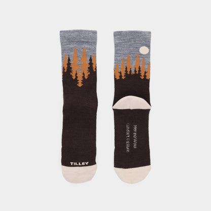 Tilley Landscape Sock - ONLINE ONLY: Merino socks with forest/moon design, odour control & moisture wicking.