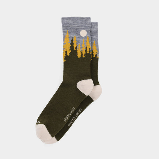 Product Image – Tilley Landscape Sock—ONLINE ONLY: Merino socks with forest & moon design, odour control & moisture wicking.