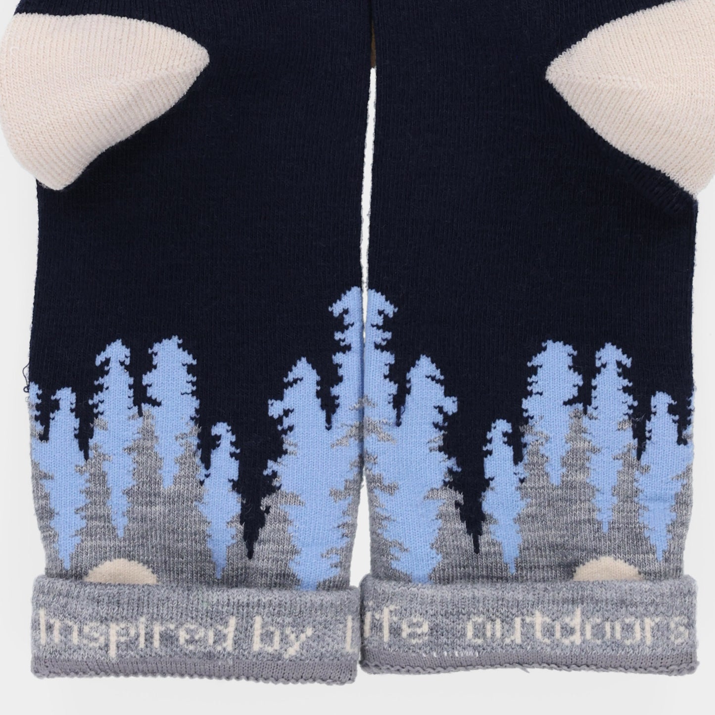 Tilley Landscape Sock: Navy merino, forest pattern, moisture-wicking & odour control. ONLINE ONLY.