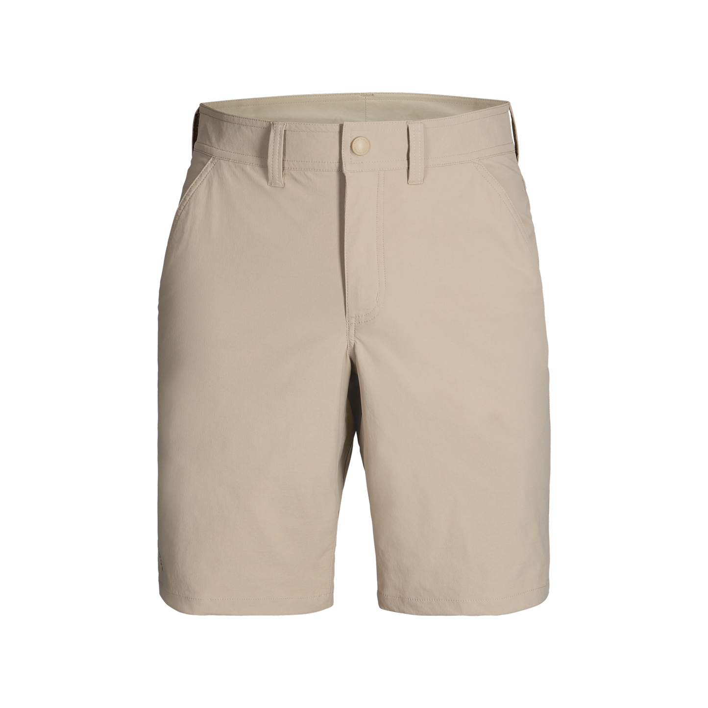 Royal Robbins Men's Wilder Short: beige, knee-length, breathable, with belt loops, button front & side pockets.