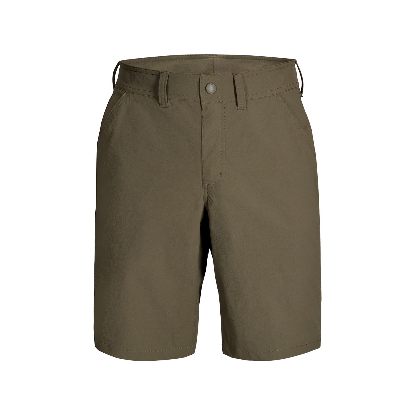 Royal Robbins Men's Wilder Short in olive green with belt loops, breathable fabric, and front pockets.