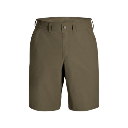 Royal Robbins Men's Wilder Short in olive green with belt loops, breathable fabric, and front pockets.