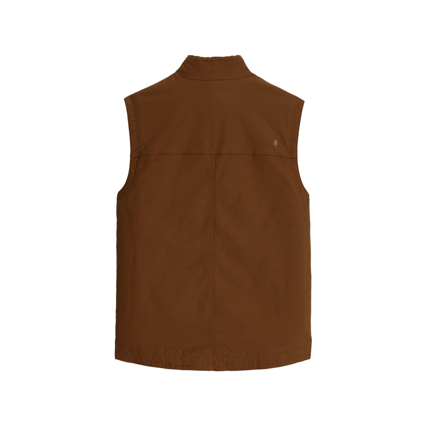 Back view of Royal Robbins Men’s El Cap Canvas Vest with high collar, shown on a plain white background.